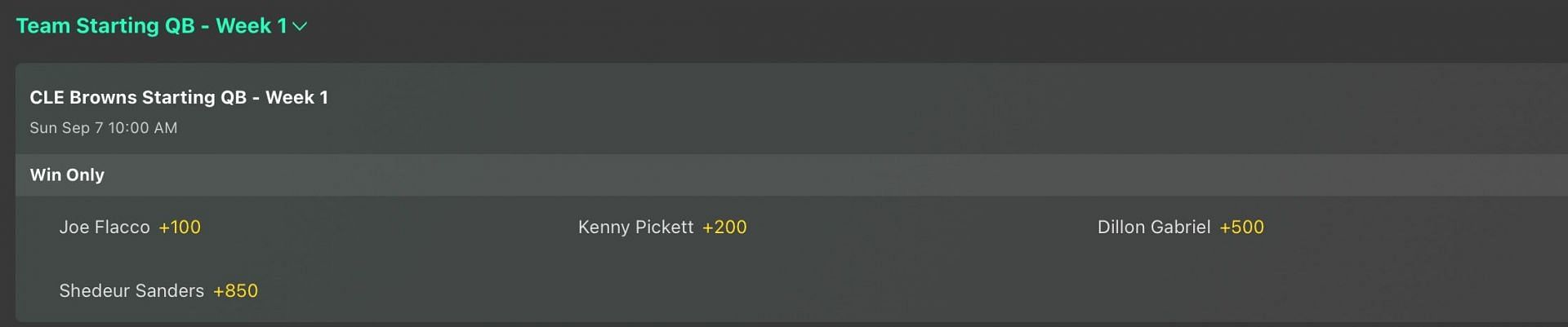 Cleveland Browns starting QB odds - Bet365